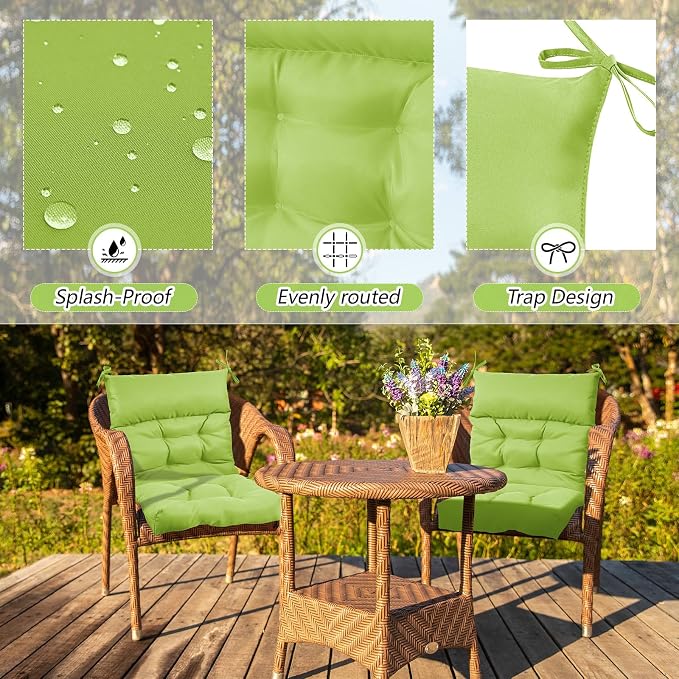 Sintuff 4 Pcs 44 x 21 x 4 Outdoor Chair Cushion Patio Chair Cushions Seat/Back Tufted Pillow with Ties Water Resistant Replacement Indoor Patio Furniture Outdoor Furniture (Solid Color,Fruit Green)