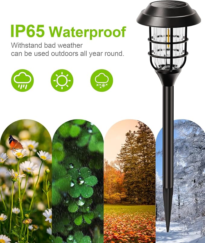 LETMY Solar Pathway Lights Outdoor, 12 Pack Bright Solar Lights Outdoor, IP65 Waterproof Auto On/Off Garden Lights Solar Powered Landscape Lighting for Yard Patio Walkway Driveway Pathway - Black