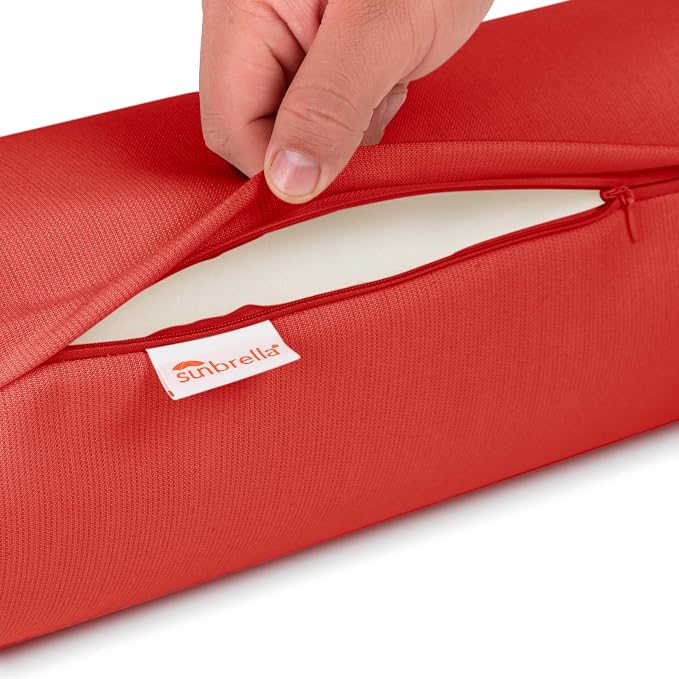 Austin Horn Classics Sunbrella Set of 2 Zippered Neck Bolster Pillow, Made with Sunbrella Fabric, Cylinder Pillows, for Couch & Bed, Decorative Round Throw Pillow, Back & Neck Support (Red)