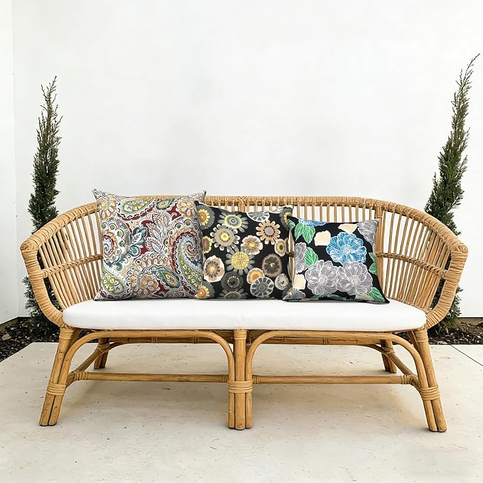Outdoor Pillows with Insert 20x20 Inch, Waterproof Throw Pillow for Patio Furniture, Decorative Back Cushion for Garden Home Sofa Office Chair, Set of 2, Paisley Chilli