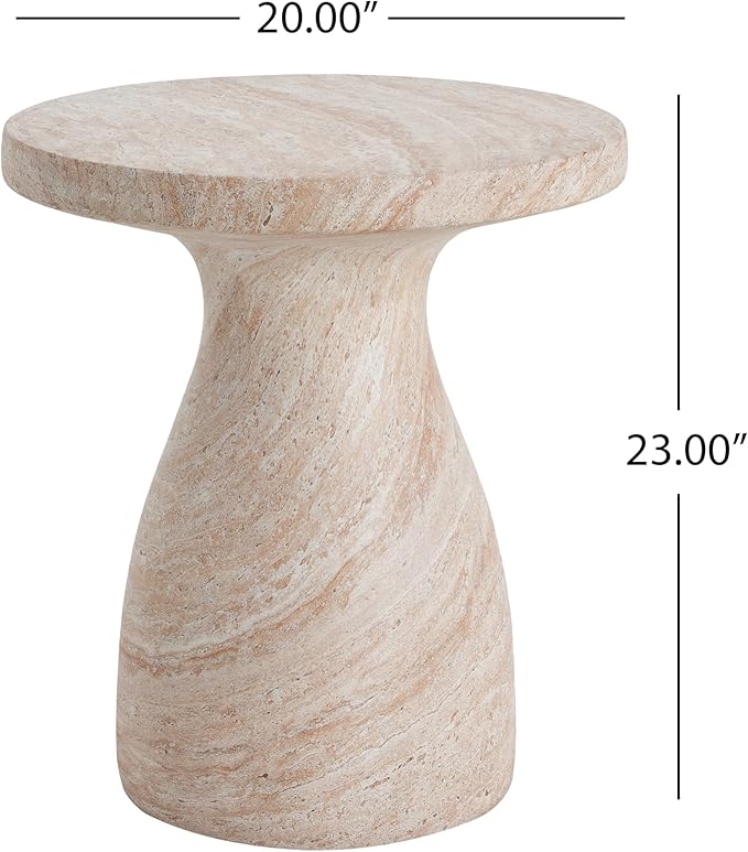 Outdoor Side Table 20" Hourglass Shape Concrete Side Table, Patio Tables for Outside Decorative Garden Stools, No Assembly Accent Table for Patio Porch Living Room, Beige