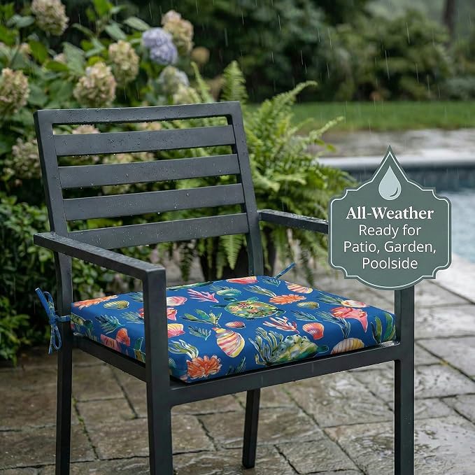Outdoor Dining Chair Cushions 20x20x2.5 Inch 2 Pack, Water repallent Square Patio Seat Cushions, UV Resistant Fade Proof Outdoor Chair Pads for Garden Deck Porch Dining Furniture,Blue Floral