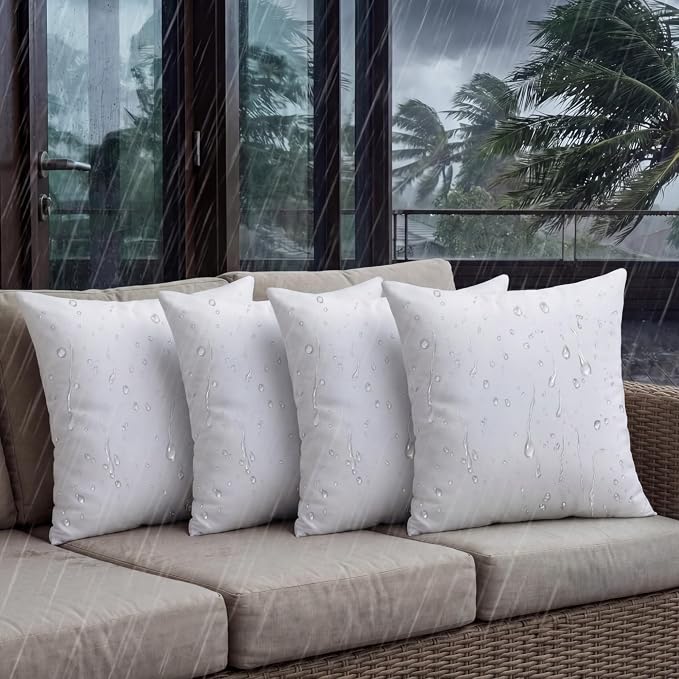 Sieral 2.2 lb Weighted Outdoor Pillows Inserts, 18" x 18" Patio Waterproof Throw Pillows with 1.1 lb Glass Bead, Waterproof Square Pillow Cushion for Patio Garden Sofa Couch Deck, Yachts (4 Pcs)