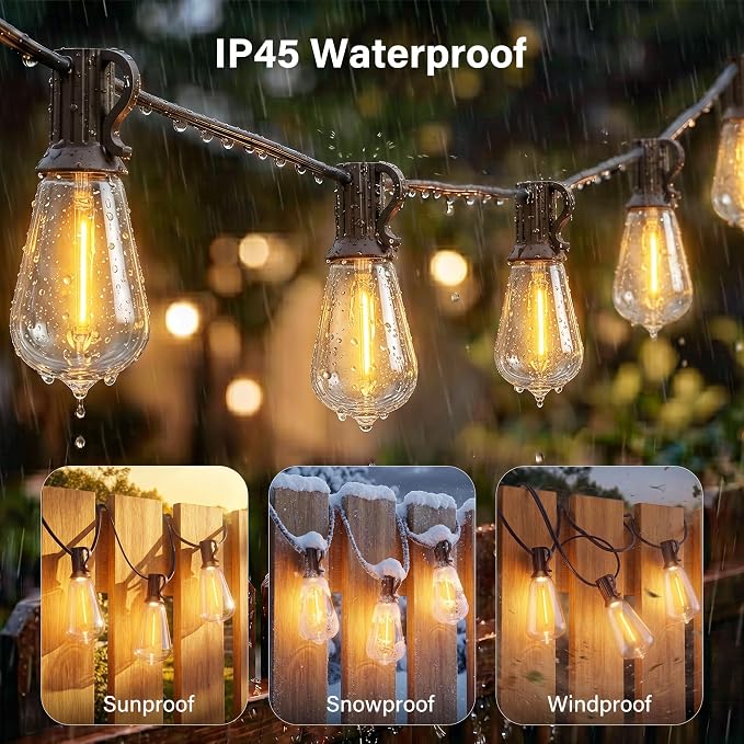 Ollny Outdoor String Lights 205FT, Shatterproof Connectable Patio Lights with 80 ST38 Vintage Edison LED Bulbs, 2200K Warm White Waterproof Outside Lights for for Backyard Porch Balcony Camping Bistro