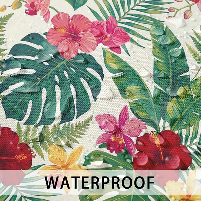 Throw Pillow Covers, Tropical Floral, 18 x 18 Inch, Set of 2 | Hawaiian Botanical Outdoor Waterproof Square Pillowcase Cushion Case Farmhouse Garden Decorative for Couch Beach Patio