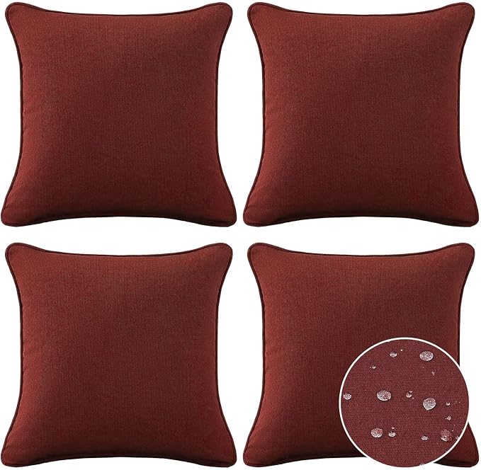 Unimatta Sunbrella Decorative Outdoor Water Repellent Throw Pillows with Inserts, Set of 4, 18" x18" Pillows for Patio, Backyard, Bed, Couch, and Patio Furniture, Spectrum Brick