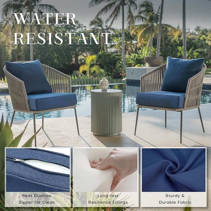 Luxury 24*24*6in Outdoor Patio Cushions, 2 Pieces Navy Blue Outdoor Cushion | 6in Outdoor Patio Cushions, Water-Resistant, Reversible, Removable Cover, for Patio Chairs Sofa Couch Loveseat