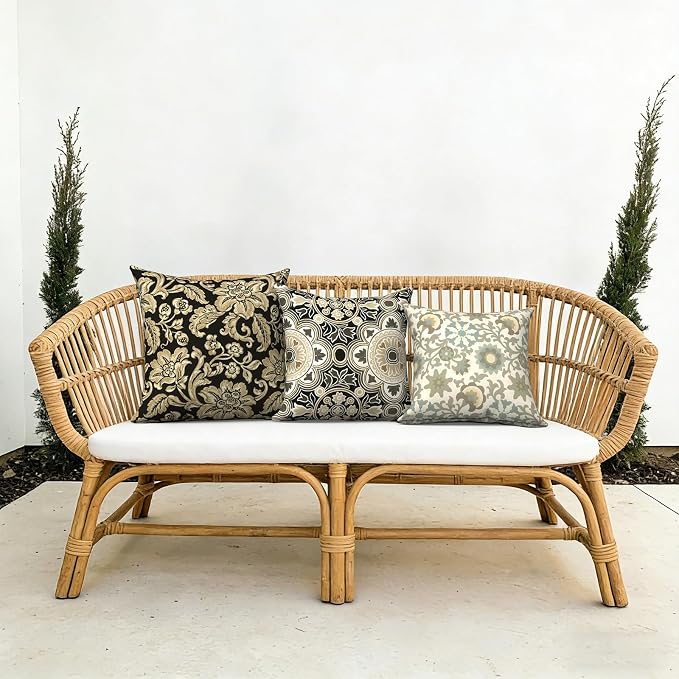 Outdoor Pillows with Insert 18x18 Inch, Waterproof Throw Pillow for Patio Furniture, Decorative Back Cushion for Garden Home Sofa Office Chair, Set of 2, Vintage Medallion