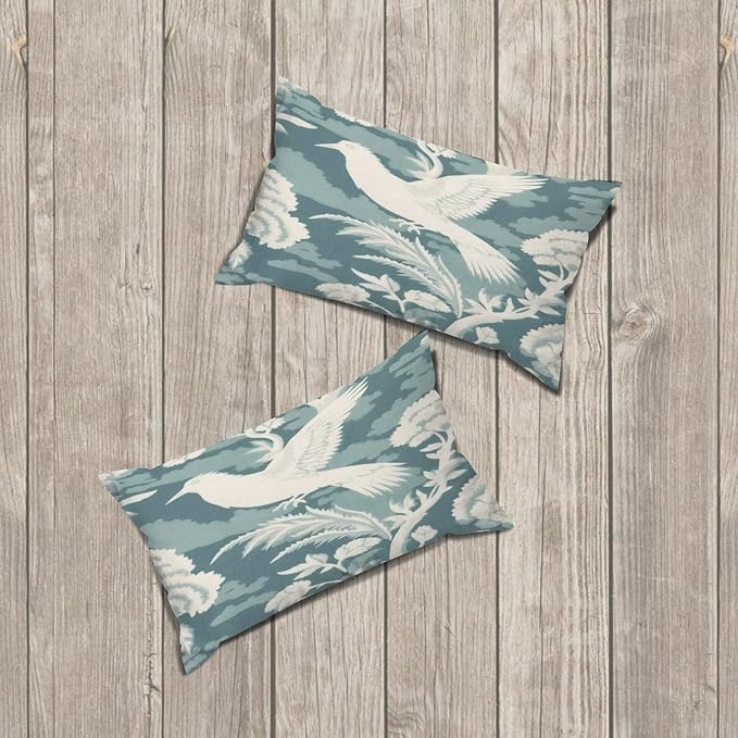 Set of 2 Blue Turquoise and White Birds Plant Decorative Throw Pillow Covers 12x20in Farmhouse Rectangle Accent Pillow Cases Cushion Cover Cases for Sofa Chair Bedroom Home Decor