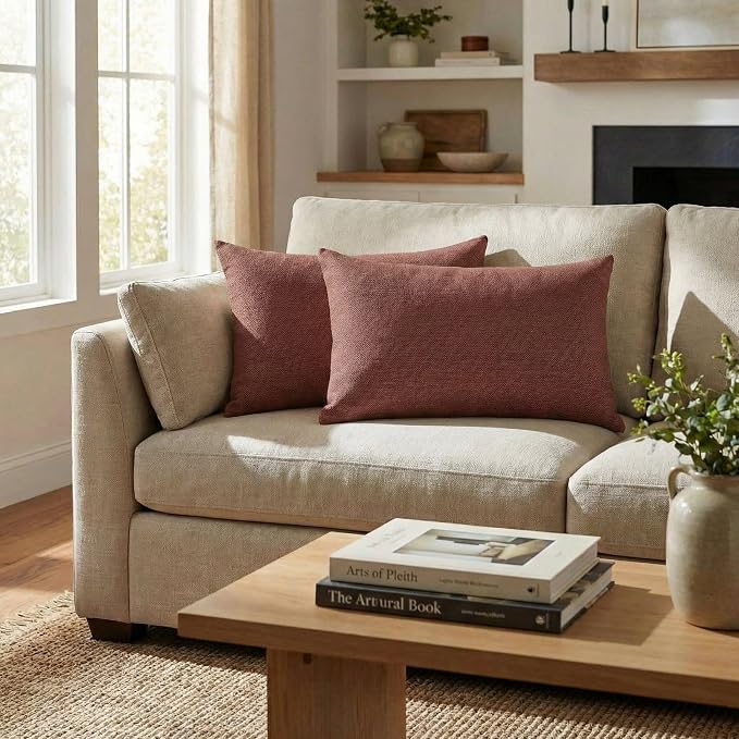 RSH DECOR: Designer Select Sunbrella Jumbo Lumbar Pillows Set of 2 | 26" x 16" | Water and Fade-Resistant Performance Fabric | Indoor Outdoor Accent Pillows | Made in USA (Essential Russet)