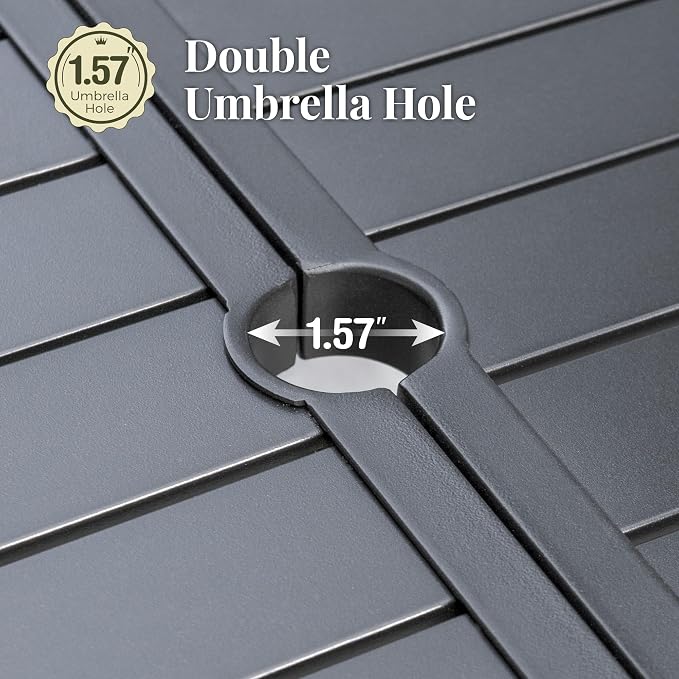 MIXPATIO Outdoor Patio Dining Table for 6, 67" x 38" Rectangular Metal Patio Dining Table with Umbrella Hole for Garden, Backyard and Porch
