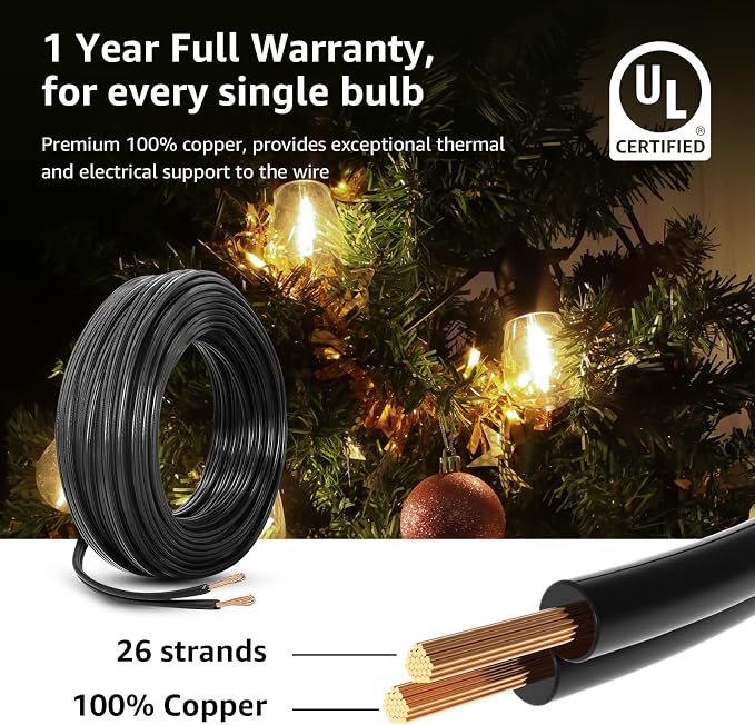 Lepro S14 Outdoor String Lights, 50ft Patio Lights with 15 LED Edison Bulbs | Comercial Pure Copper Core, Shatterproof Waterproof Bistro Light, Hanging Outside Lighting for Backyard, Pergola, Deck, Porch