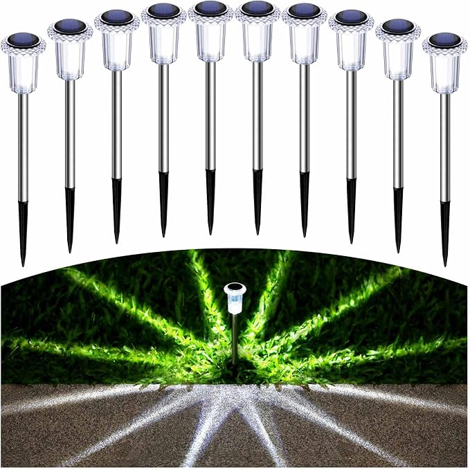15 Pack Solar Pathway Lights Outdoor Waterproof, Cool White LED | Solar Lights Outdoor for Yard Garden Outside Walkway Driveway Landscape Lighting, Auto On/Off Stainless Steel Stake Lights