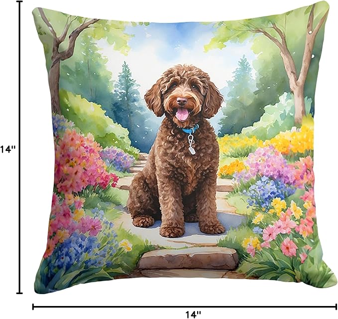 Caroline's Treasures Labradoodle Spring Path Throw Pillow Machine Washable, Indoor Outdoor Decorative Pillow for Couch, Bed or Patio, 14Hx14W