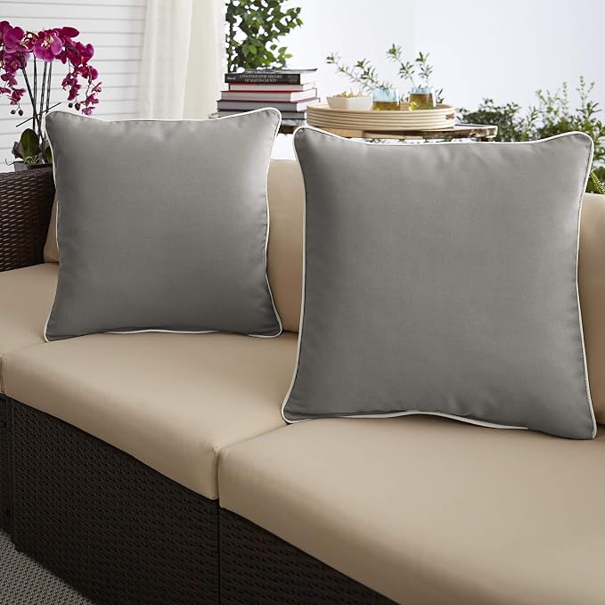 Sorra Home Sunbrella Canvas Charcoal Outdoor Pillow Set, 18 in x 18