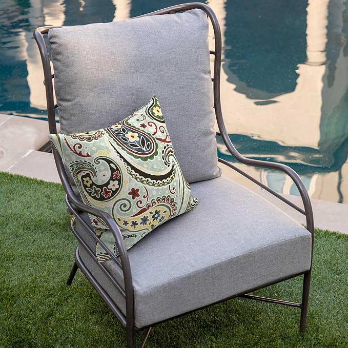 DYTXIII Pack of 2 Outdoor Waterproof Pillow Covers ONLY, 18"x18" Square Decorative Double Printed Throw Pillow Cases for Patio Couch Porch Furniture, Paisley Lightcyan