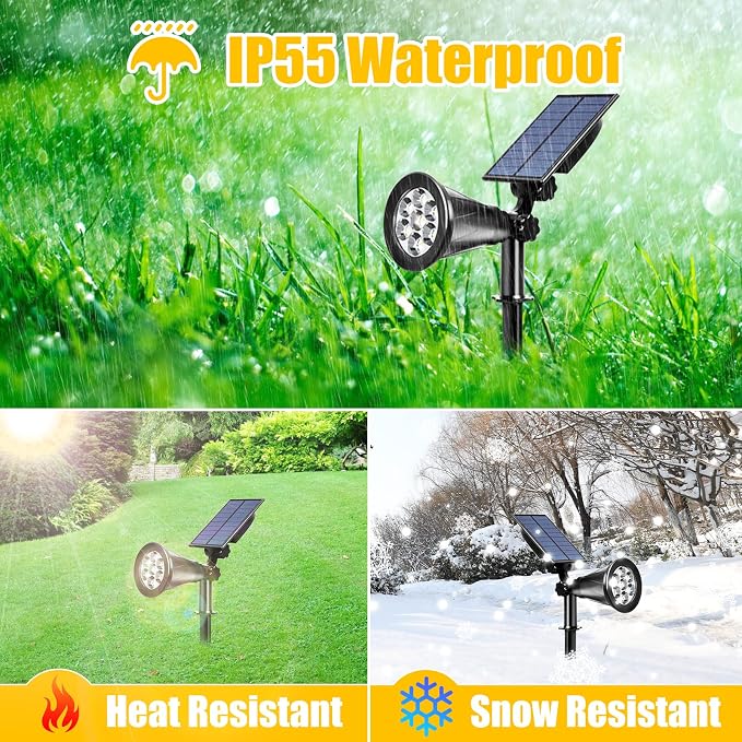 T-SUN Solar Spot Lights Outdoor Waterproof, Warm White, 2 Pack | 7 LEDs, 2 Lighting Modes, IP65 Waterproof Dusk to Dawn Solar Lights for Tree, Patio, Yard, Garden, Driveway, Pool Area