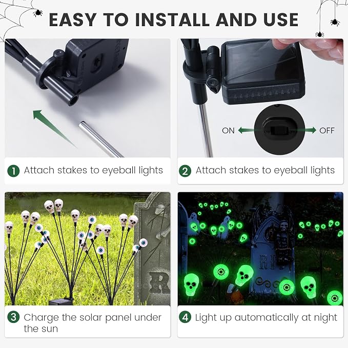 FENSAN Solar Lights Outdoor,Halloween Decorations Outdoor, Scary Eyeball Lights,4PACKS 32LED,IP65 Waterproof,Halloween Decor for Garden/Yard/Patio/Lawn/Pathway(Green)
