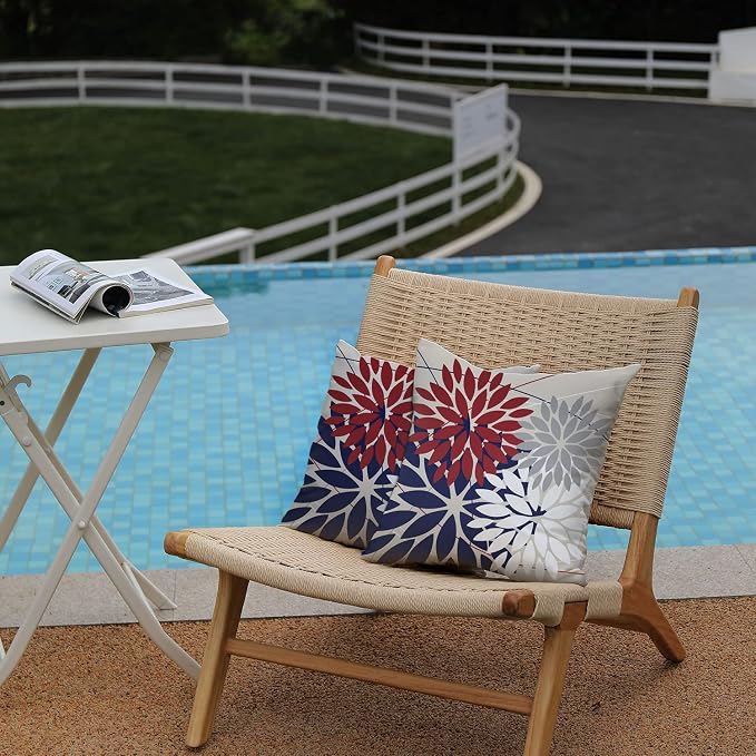 DFXSZ Pack of 2 Outdoor Waterproof Throw Pillow Covers 16x16 Red Blue | Polyester Spring Summer 4TH Of July Floral Decorative Cushion Cases(NO INSERT),For Couch Patio Funiture Garden Home Decor