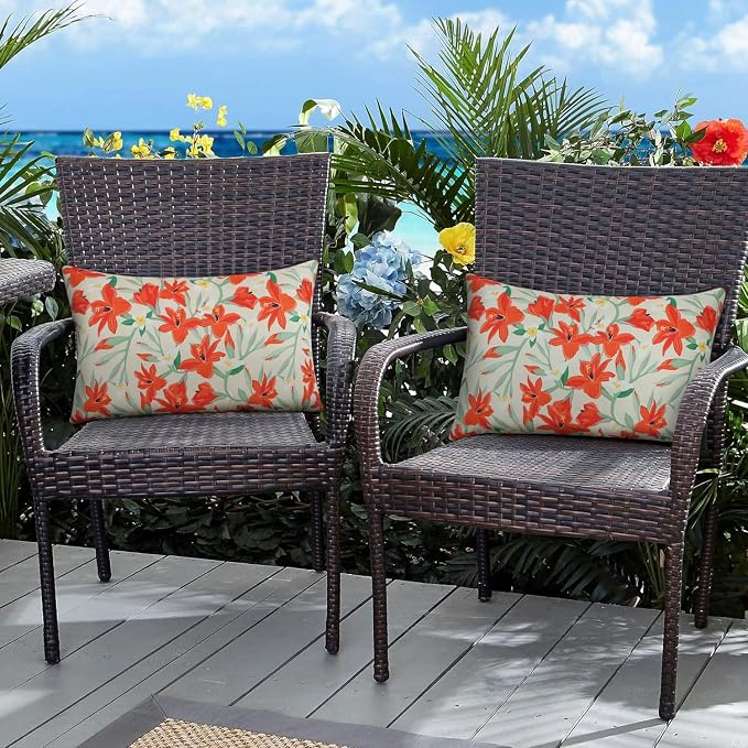 Pyonic Outdoor Pillows Cover Pack of 2 Floral Waterproof Throw Pillow Covers 12X20 inch Outdoor Lumbar Pillows for Patio Furniture Garden Outside Waterproof Throw Pillows