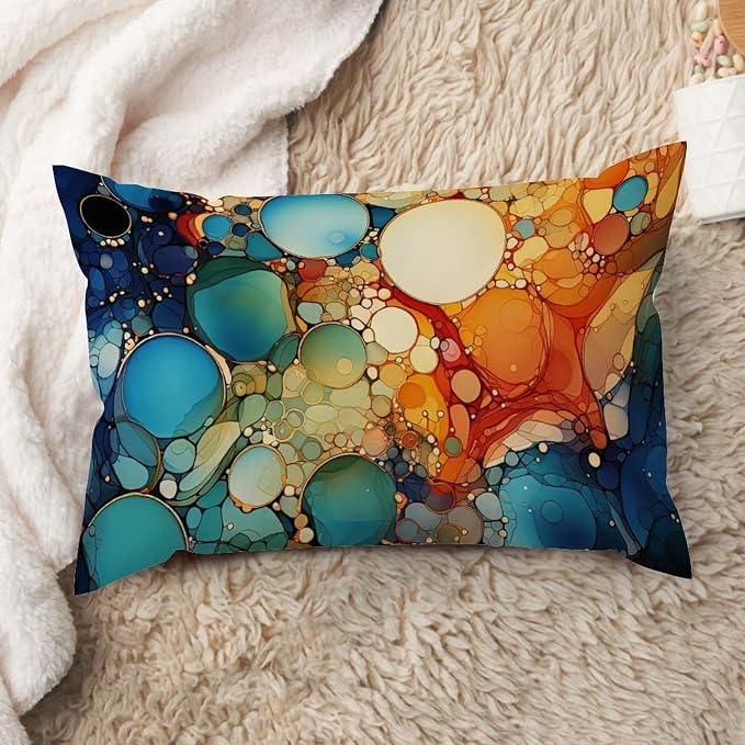 Ink Rainbow Shapes with Gold Lumbar Cushion Cover Abstract Alcohol Ink Textures Throw Pillow Cover Classic Decorative Cushion Covers Home Decor for for Sofa Couch Bed Decorations 16x24in