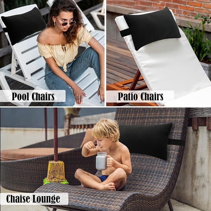 Chaise Lounge Head Resting Pillows, Waterproof Outdoor Pillows | 2 Pack Head Support Pillow with Adjustable Elastic Stripe for Garden Furniture Decorative, Peach