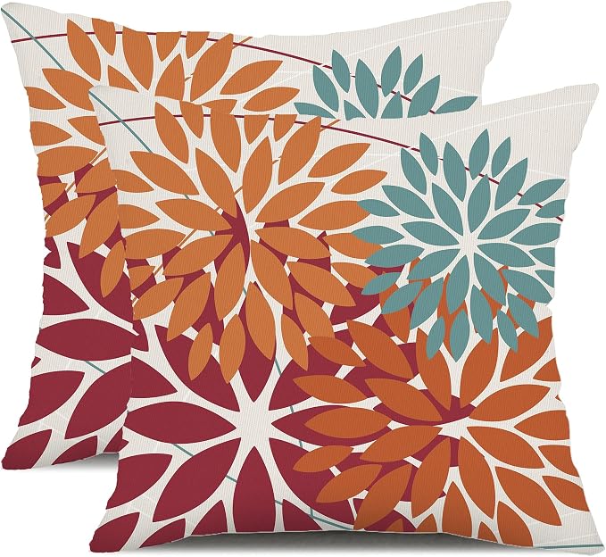 DFXSZ Pack of 2 Outdoor Waterproof Throw Pillow Covers 16x16 Burnt Orange | Polyester Spring Summer Fall Floral Decorative Cushion Cases(NO INSERT),For Couch Patio Funiture Garden Home Decor