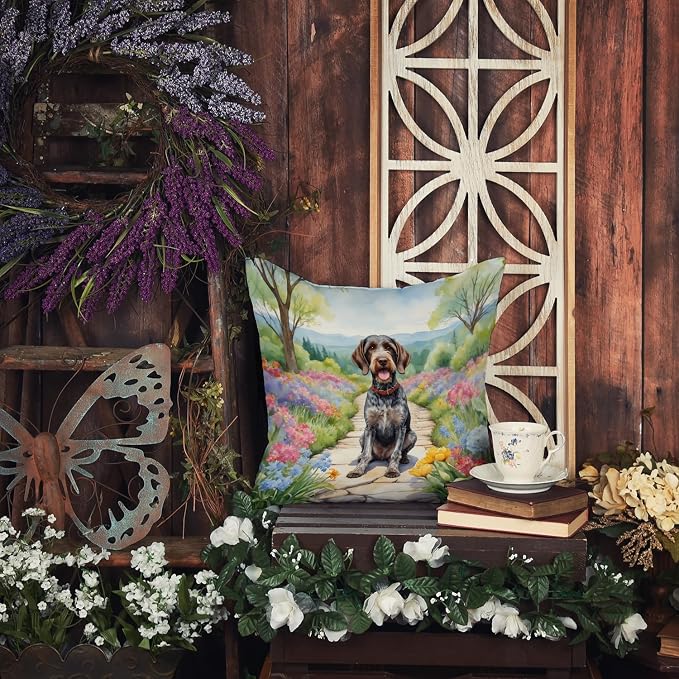 Caroline's Treasures German Wirehaired Pointer Spring Path Throw Pillow Machine Washable, Indoor Outdoor Decorative Pillow for Couch, Bed or Patio, 14Hx14W