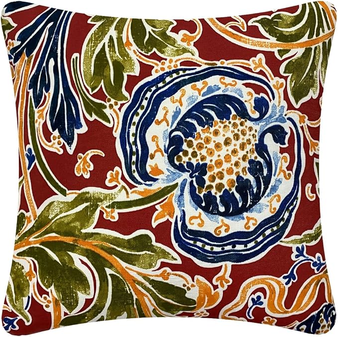 Outdoor Waterproof Decorative Throw Pillow Cover for Patio Furniture, 18x18 Inch Fade Resistant Patio Garden Cushion Cover for Couch Bed Sofa, Jacobean Red