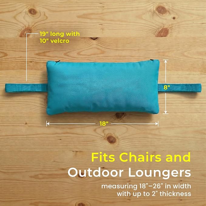 Sunbrella Headrest/Lumbar Pillow with Velcro Strap, Aruba (Turquoise) | Outdoor Pillow for Chaise Loungers, Pool Chairs & Patio Furniture, 18" x 8" x 3"