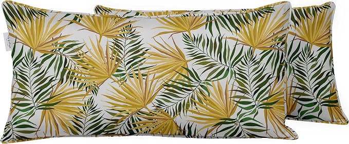 Indoor/Outdoor Polyester Fabric Lumbar Pillow Cover, All-Weather Waterproof Rectangular Cushion Case for Patio Furniture, 12 x 18 Set of 2 - Tropical-83