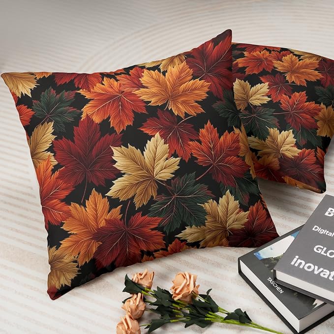 Autumn Maple Leaf Throw Pillow Covers Fall Leaves Pillow Covers 20x20 Set of 2 Thanksgiving Pillow Cases Harvest Farmhouse Cushion Cases for Home Farmhouse Patio Porch Garden