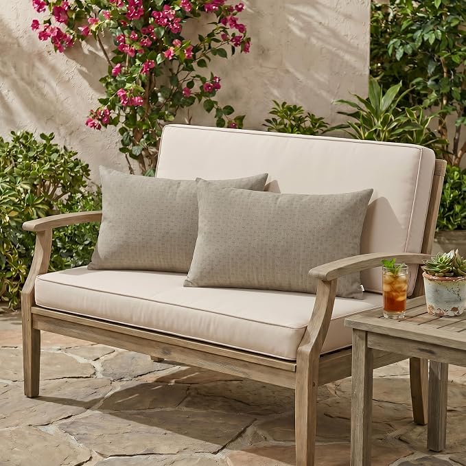 RSH DECOR: Sunbrella Lumbar Throw Pillows Set of 2 | 20" x 12" | Water and Fade-Resistant Performance Fabric | Outdoor Pillow Covers with Down-Alternative Inserts | Made in USA (Dots Nice Shale)