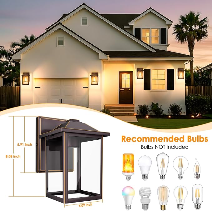 MATAMEYE Outdoor Wall Light Fixture, Exterior Waterproof Porch Lighting | Oil Rubbed Bronze Patio Wall Lantern, Anti-Rust, Clear Glass, E26 Socket, Wall Mount Sconce Lighting, Outside Front Door Lamp