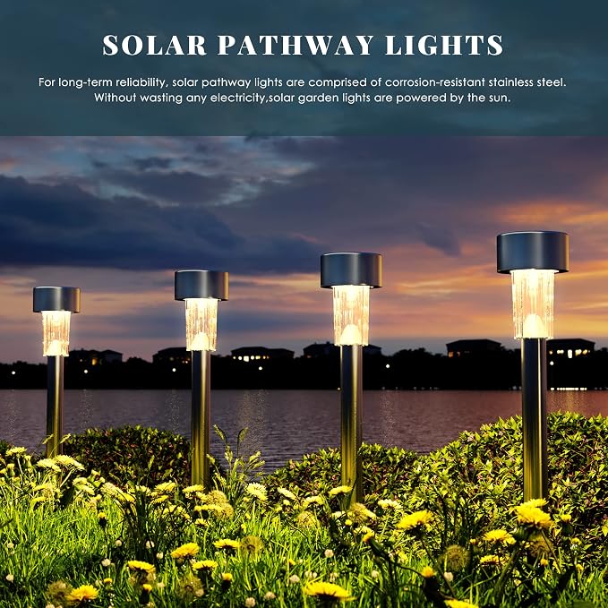 SOLPEX 16 Pack Solar Lights Outdoor, Stainless Steel Solar Pathway Lights | Solar Lights Outdoor Waterproof ,LED Landscape Lighting Walkway for Landscape/ Patio/Lawn/Yard/Driveway-Warm White