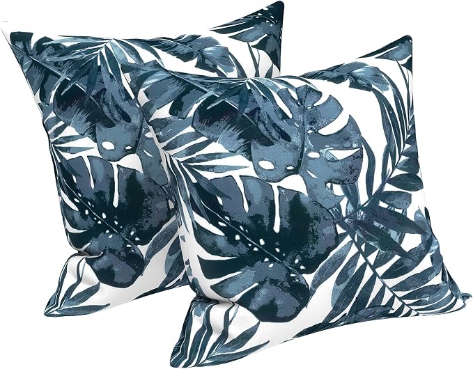 LVTXIII Outdoor Throw Pillows, Decorative Throw Pillows with Inserts, 20"x20" Square Pillows for Bed, Couch, Sofa and Patio Furniture, Set of 2, Palm Blue