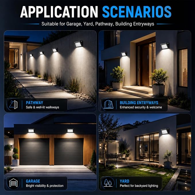 JCE Selectable 60W/90W/100W/120W LED Wall Pack with Dusk to Dawn Sensor, Max 18000LM 3-CCT Tunable LED Wall Pack Commercial Security Fixture for Yard Parking (2 Pack)