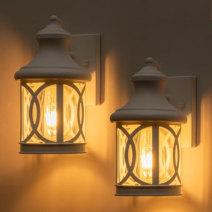 2-Pack Outdoor Wall Lights, Porch Lights, Waterproof Outdoor Wall Sconce, Exterior Light Fixture White with Clear Glass Shade for Garage Patio Front Door Balcony, 12in.