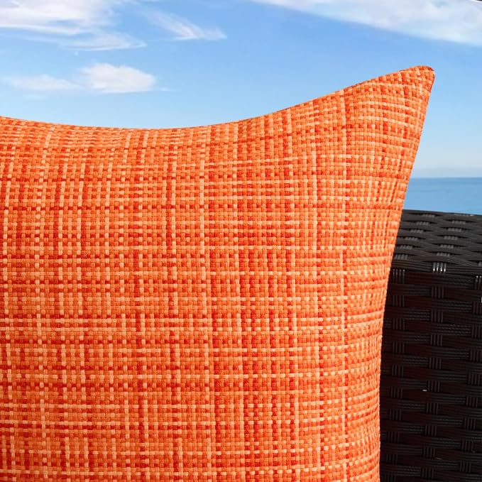 UGASA Fall Outdoor Waterproof Throw Pillow Covers Pack of 2 Patio Water Resistant Pillow Cases Summer Woven Texture Decorative for Outside Garden Porch Yard Bench Tent 20x20 Inch, Orange