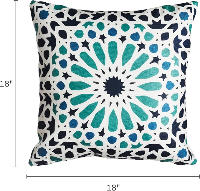 Fab Habitat Indoor/Outdoor Pillows Made from Recycled Polyester Yarn-Stain Resistant, Machine Washable, Insert Included -Tile - Patio, Deck, Living Room - Mosaic Multi Blue (18" x 18" - Set of 2)