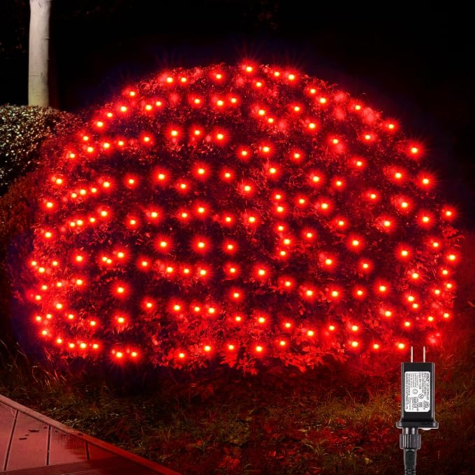 BlcTec Outdoor Christmas Lights 200 LED 8.4ft x 5.2ft Christmas Net Lights with 8 Modes, UL Certified, Timer, Connectable, Waterproof for Trees, Bushes, Shrub, Yard Outdoor Holiday Decorations, Red