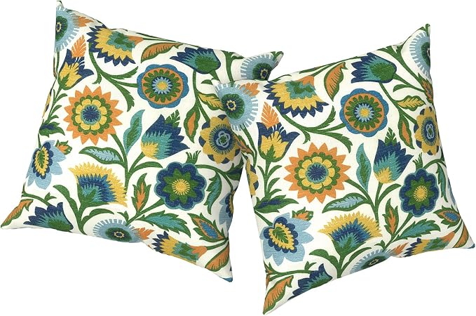 Outdoor Pillows with Insert 16x16 Inch, Waterproof Throw Pillow for Patio Furniture, Decorative Back Cushion for Garden Home Sofa Office Chair, Set of 2, Fiesta Floral