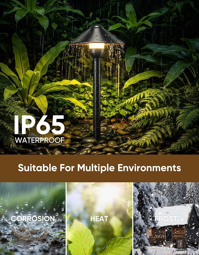 Low Voltage Landscape Lighting 1-Pack, Aluminum 12V Pathway Lights with G4 Bulbs, Waterproof Stylish Matte Black Color Round Shade Path Lights with Connectors for Walkway Yard Garden