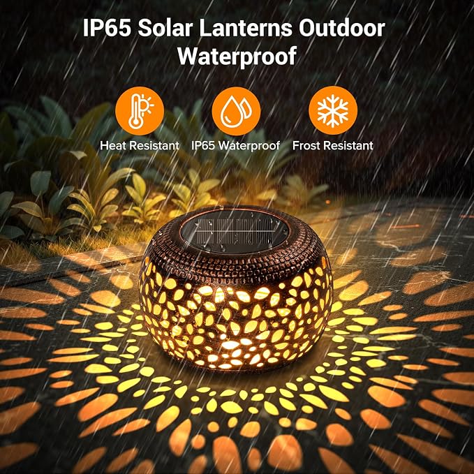 Solar Lanterns Outdoor Waterproof, 4 Pack Flower Petal Solar Garden Lights with 2 Lighting Colors, Vintage Metal Outdoor Patio Garden Decor - Unique Gifts for Women Mom Sisters Birthday