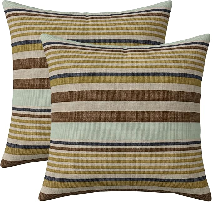 RSH DECOR: Square Throw Pillows Set of 2 | 24" x 24" | Water and Fade-Resistant Performance Fabric | Outdoor Pillow Covers with Down-Alternative Inserts | Made in USA (Extend Seaglass)