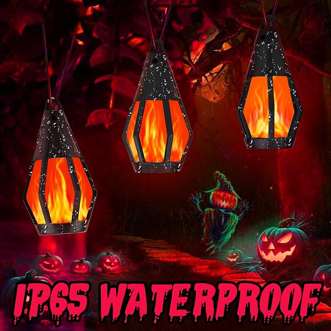 Solar String Lights for Outside, 21Ft Solar Gazebo Lights with 10 Flickering Flame Light Bulbs, Waterproof Red Solar Powered Outdoor Light for Garden Blackyard Patio porch Bistro Cafe Halloween Decor