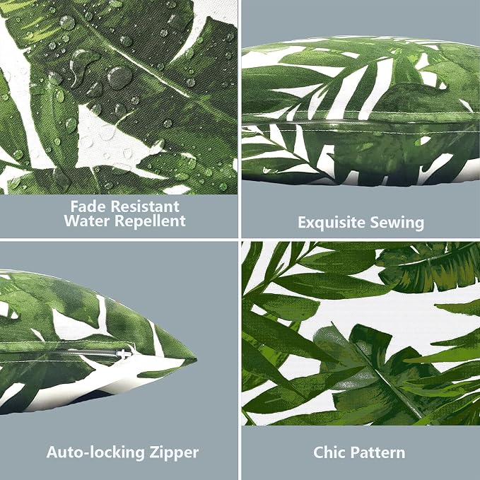 LVTXIII Outdoor/Indoor Lumbar Pillow Case Covers ONLY, 12” x 20” Patio Garden Decorative Lumbar Pillow Covers Pack of 2 for Outdoor Home Patio Furniture Use - Palm Green