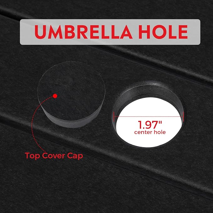 Costaelm Outdoor Patio Table, Outdoor Dining Table for 6, Weather Resistant Rectangle Patio Table with Umbrella Hole for Outside, Garden, Poolside, Porch, Black