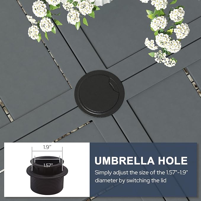 VICLLAX 50" Round Patio Dining Table for 6, All Weather Metal Outdoor Table with 1.57" Umbrella Hole and Surdy Frame for Garden Lawn Deck, Dark Grey