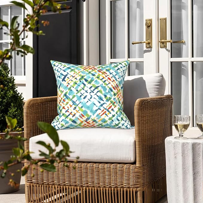 LVTXIII Outdoor/Indoor Throw Pillows, Decorative Throw Pillows with Inserts, 18"x18" Square Pillows for Bed, Couch, Sofa and Patio Furniture, Set of 2, Acapa Opal Geometric